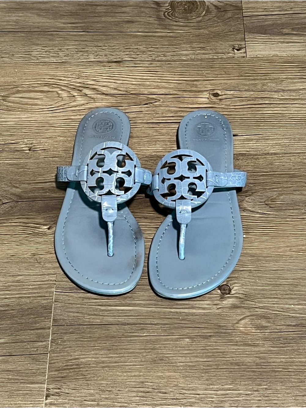 Tory Burch Light Blue Logo Thong Sandals